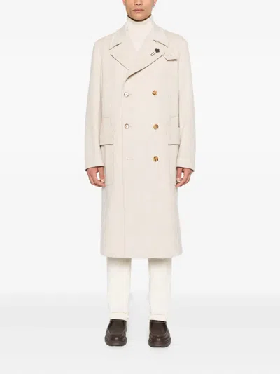Lardini Double-breasted Wool Coat In Neutral