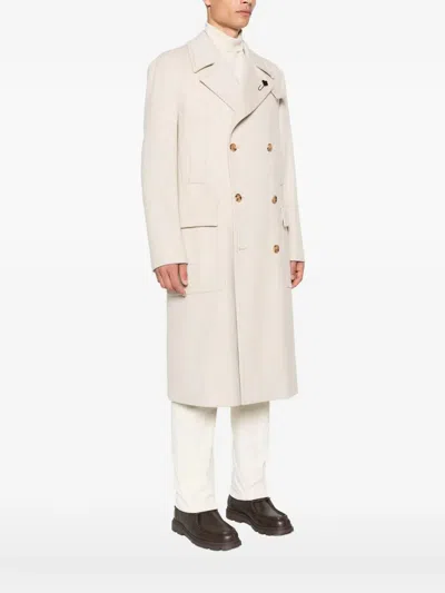 Lardini Double-breasted Wool Coat In Neutral