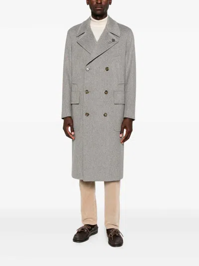 Lardini Double-breasted Wool Coat In Gray