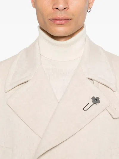 Lardini Double-breasted Wool Coat In Neutral