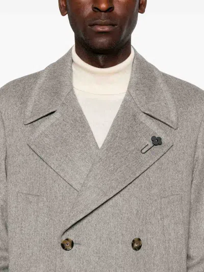 Lardini Double-breasted Wool Coat In Gray