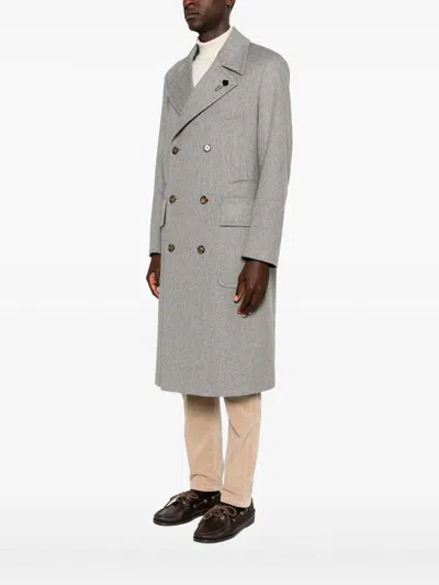 Lardini Double-breasted Wool Coat In Gray