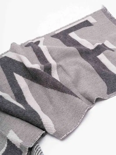 Loewe Grey Wool Polyamide Scarf In Gold