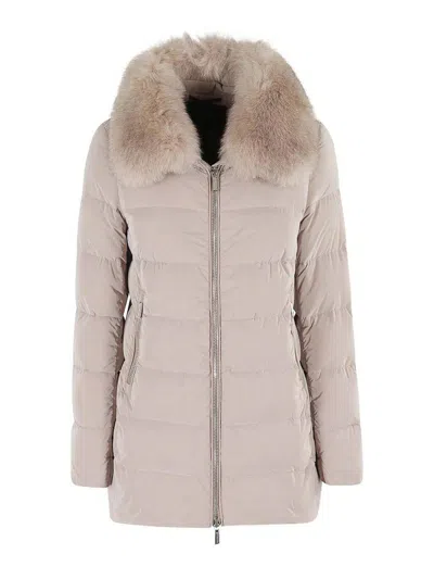 Moorer Dorado Fur Os Quilted Hazelnut Down Jacket In Neutral