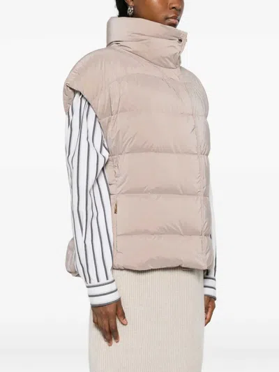 Moorer High-neck Cap-sleeves Jacket In Neutral