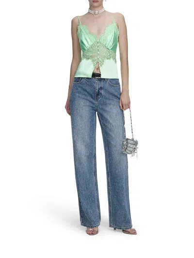 Self-portrait Womens Self Portrait Rhinestone Straight-leg Denim Jeans In Blue