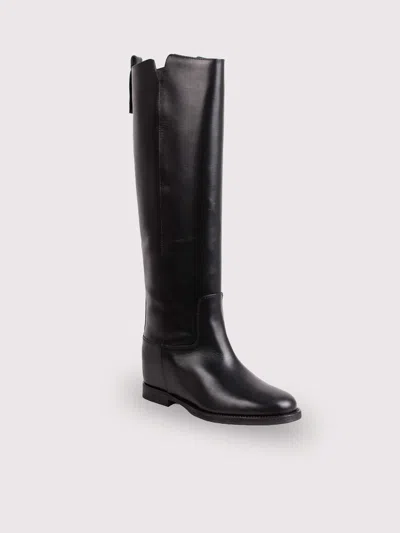 Via Roma 15 Knee-high Boots With Tongue And Logo Detail In Black