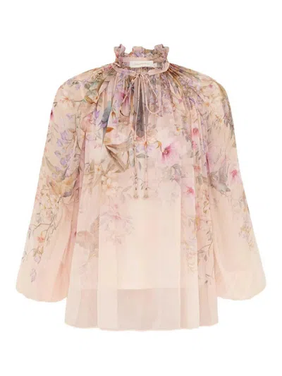 Zimmermann 'rebellion' Multicolor Blouse With Bow Detail On The Front And All-over Floral Motif In Viscose Woma