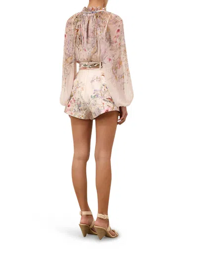 Zimmermann 'rebellion' Multicolor Blouse With Bow Detail On The Front And All-over Floral Motif In Viscose Woma
