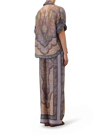 Zimmermann Wanderlust Multicolor Pants With Elastic Drawstring Waist And All-.over Print In Silk Woman In Blue