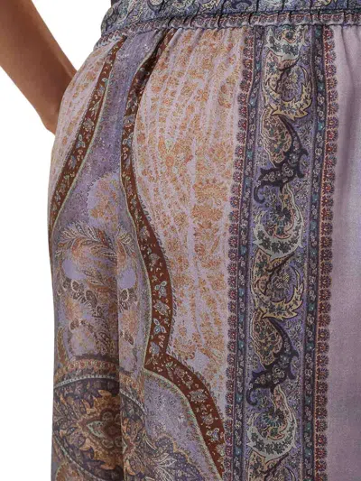 Zimmermann Wanderlust Multicolor Pants With Elastic Drawstring Waist And All-.over Print In Silk Woman In Blue
