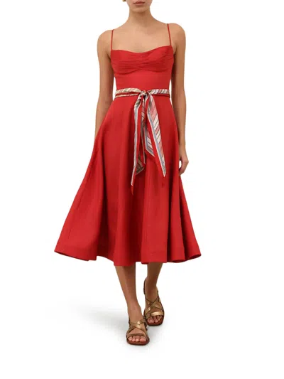 Zimmermann Womens Red Rebellion Tuck Shoulder-straps Linen Midi Dress Xs In Red