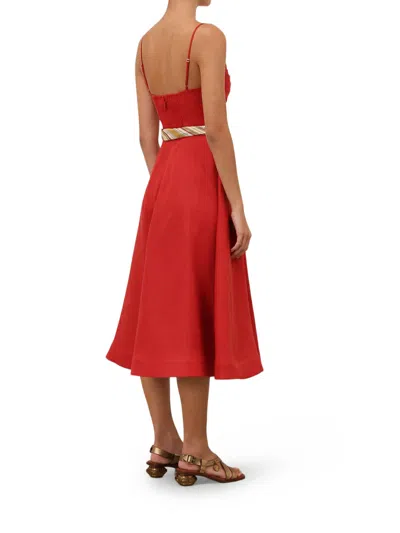 Zimmermann Womens Red Rebellion Tuck Shoulder-straps Linen Midi Dress Xs In Red