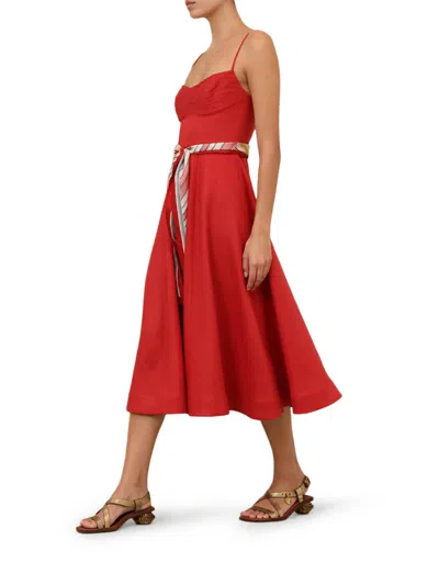 Zimmermann Womens Red Rebellion Tuck Shoulder-straps Linen Midi Dress Xs In Red
