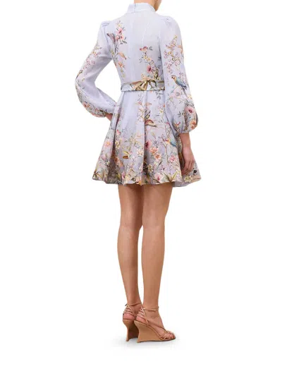 Zimmermann Rebellion Multicolor Midi Dress With Bow Detail On The Front And All-over Floral Print In Linen Woma In Blue