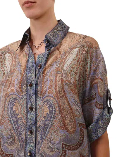 Zimmermann Wanderlust Multicolor Shirt With Classic Collar And All-over Print In Silk Woman In Multi