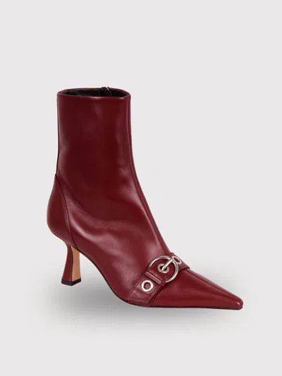 Aeyde Ankle Boot With Studded T-bar In Red