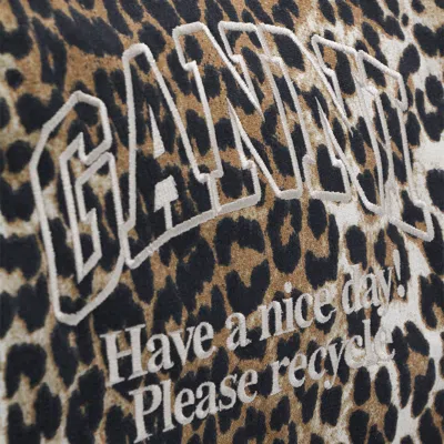 Ganni Brown Tote Bag With Graphic Print On The Front And All-over Leopard Motif In Cotton Woman