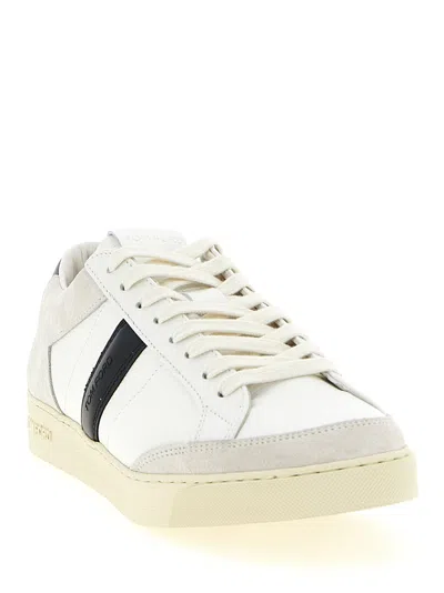 Tom Ford Panelled Suede And Grained Leather Sneakers In White