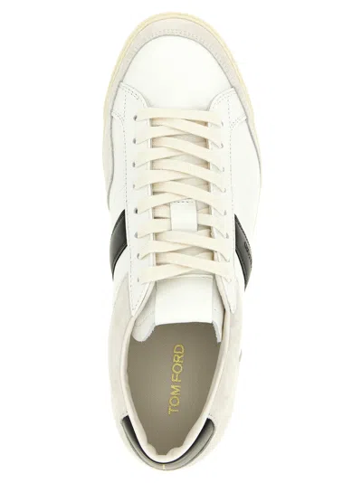 Tom Ford Panelled Suede And Grained Leather Sneakers In White