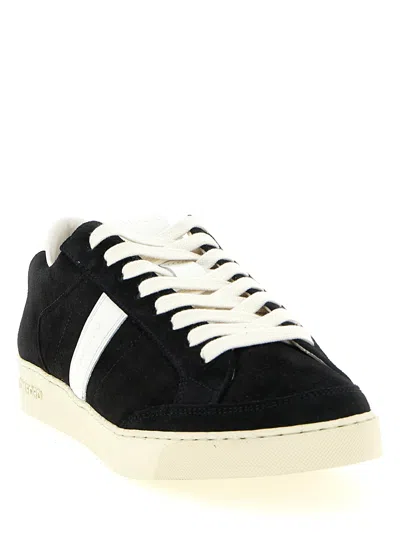 Tom Ford Blake Sneakers Suede Upper Contrast Stripe Rubber Sole In Black