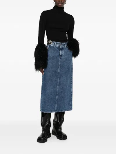Diesel Midi Denim Skirt Five Pocket Design In Blue
