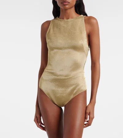 Alaïa Open-back Lamé Bodysuit In Gold