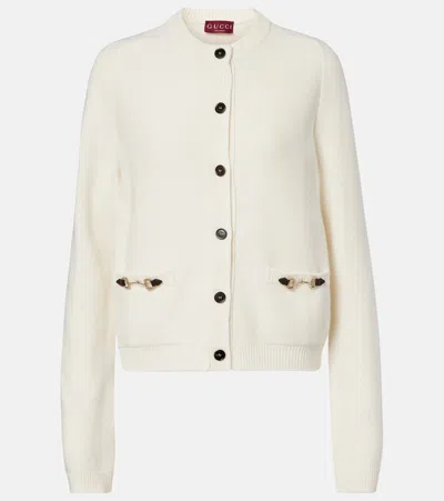Gucci Women Wool And Cashmere Cardigan With Metal Horsebit In White