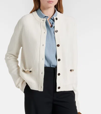 Gucci Women Wool And Cashmere Cardigan With Metal Horsebit In White