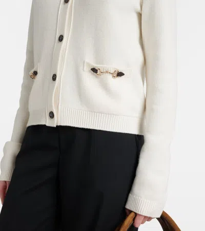 Gucci Women Wool And Cashmere Cardigan With Metal Horsebit In White