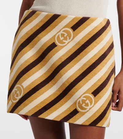 Gucci Interlocking G Striped Velvet And Chenille Miniskirt In Multi