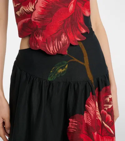 Farm Rio Rosalia Linen Blend Strapless Midi Dress In Black