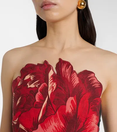 Farm Rio Rosalia Linen Blend Strapless Midi Dress In Black