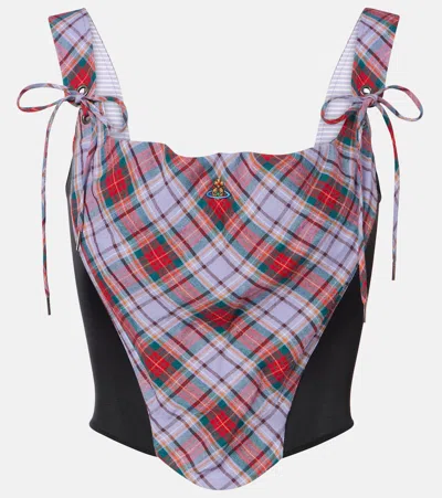 Vivienne Westwood Puppy Tartan Linen And Mesh Bustier Top In Multi