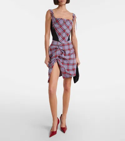Vivienne Westwood Puppy Tartan Linen And Mesh Bustier Top In Multi