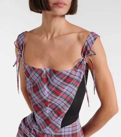 Vivienne Westwood Puppy Tartan Linen And Mesh Bustier Top In Multi