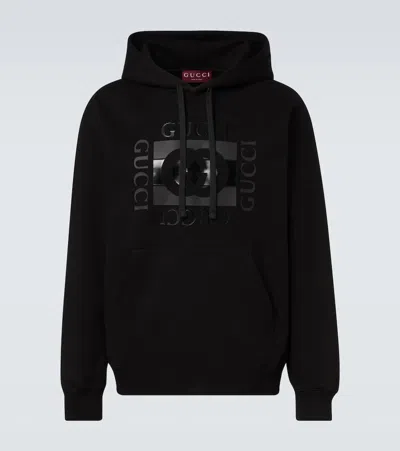 Gucci Men Black Sweatshirt With Hood With Drawstring And Front Logo In Cotton Man In Multi