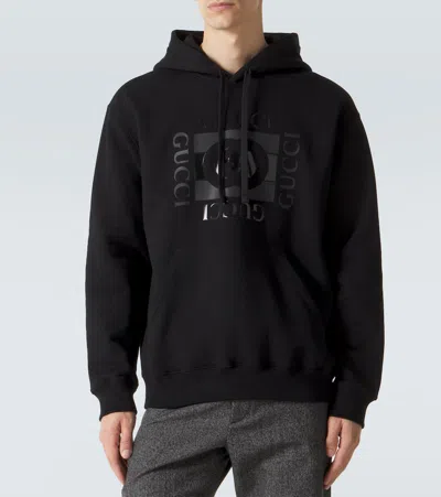Gucci Men Black Sweatshirt With Hood With Drawstring And Front Logo In Cotton Man In Multi