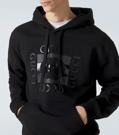 Gucci Men Black Sweatshirt With Hood With Drawstring And Front Logo In Cotton Man In Multi