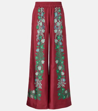 La Doublej Palazzo Printed Silk Wide-leg Pants In Red