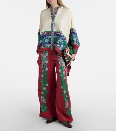 La Doublej Palazzo Printed Silk Wide-leg Pants In Red
