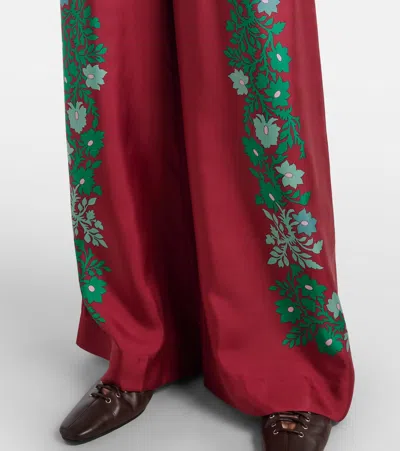 La Doublej Palazzo Printed Silk Wide-leg Pants In Red