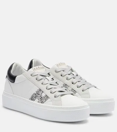 Hogan Crosswind Nappa Leather And Suede Sneakers With Glitter H Detail In White
