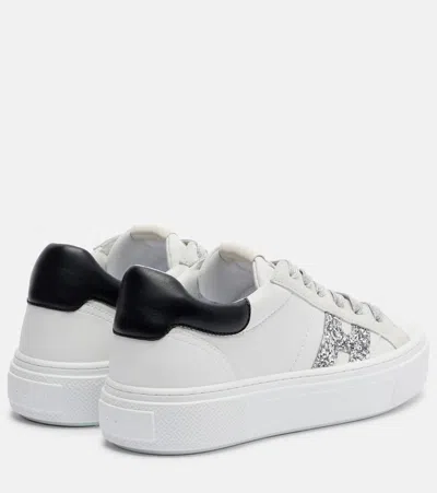 Hogan Crosswind Nappa Leather And Suede Sneakers With Glitter H Detail In White