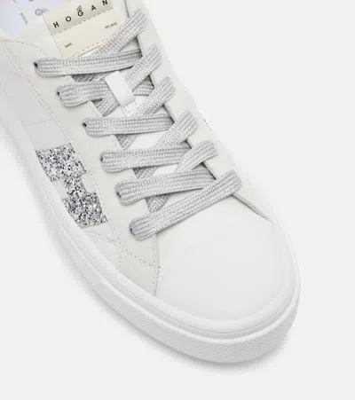 Hogan Crosswind Nappa Leather And Suede Sneakers With Glitter H Detail In White