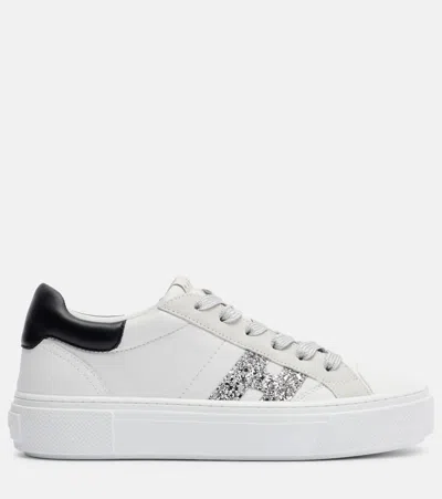 Hogan Crosswind Nappa Leather And Suede Sneakers With Glitter H Detail In White
