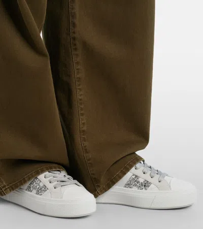 Hogan Crosswind Nappa Leather And Suede Sneakers With Glitter H Detail In White