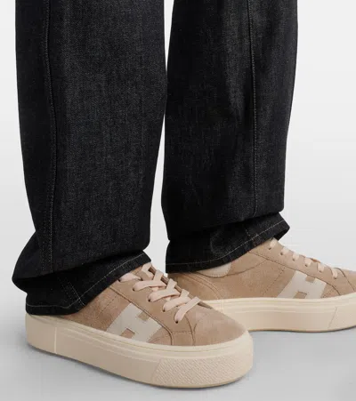 Hogan Grey Crosswind Calfskin Suede Sneakers In Neutral