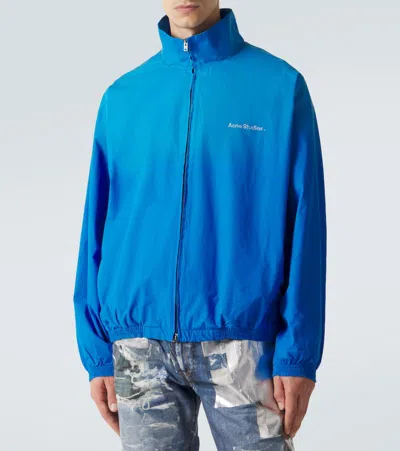 Acne Studios Olando Logo-print Cotton-poplin Jacket In Blue