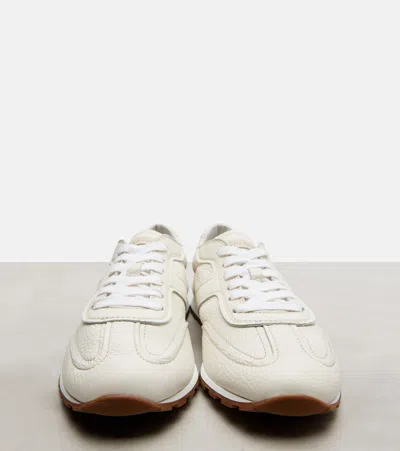 Brunello Cucinelli Grained Soft Leather Runners With Shiny Loops Shoes In White